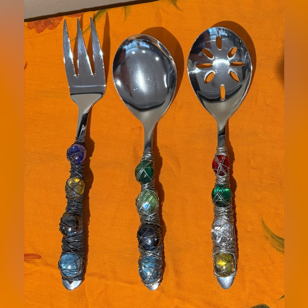 Colorful Beaded Handle Cutlery Serving Set